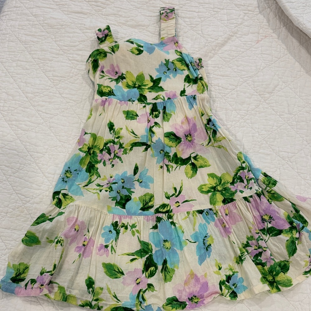Floral Girls Dress in Green and Purple Cream color
